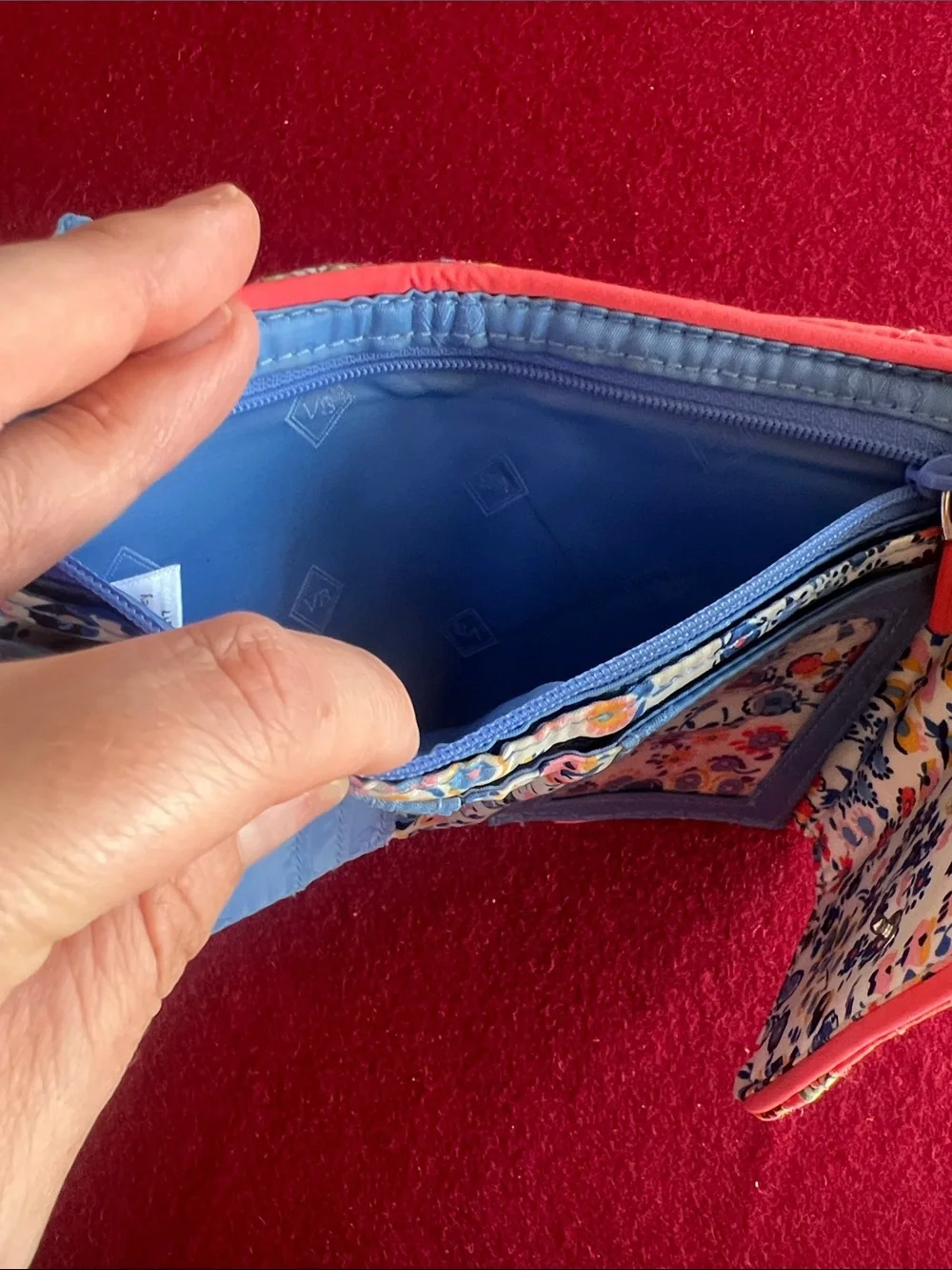 Cotton quilted tri-fold wallet, Vera Bradley, Coral Floral pattern